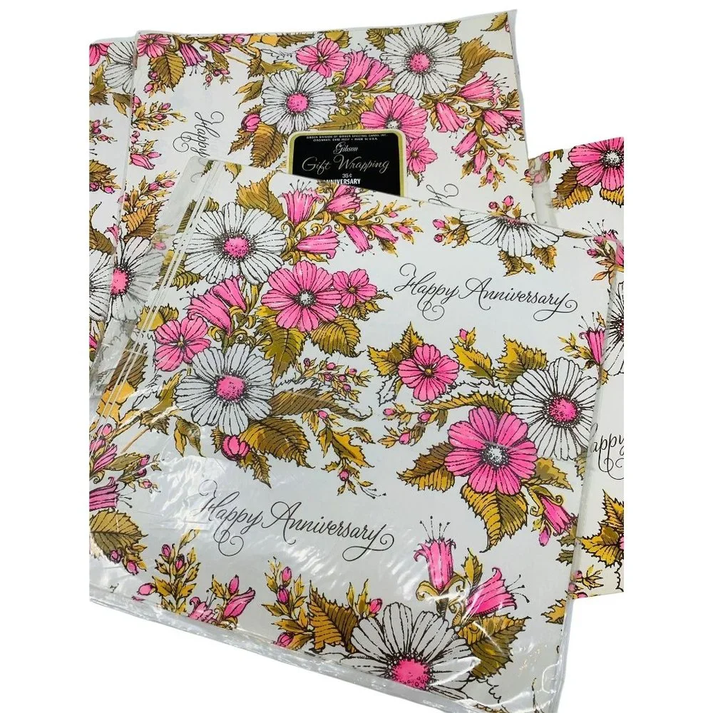 Vintage Happy Anniversary Wrapping Paper Gibson Deadstock Gift Wrap